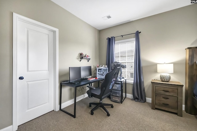 view of carpeted home office