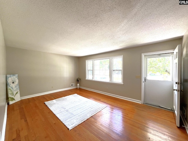 interior space with wood-type flooring, plenty of natural light, and a textured ceiling