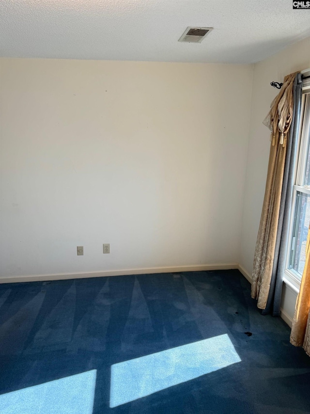 carpeted spare room with a textured ceiling