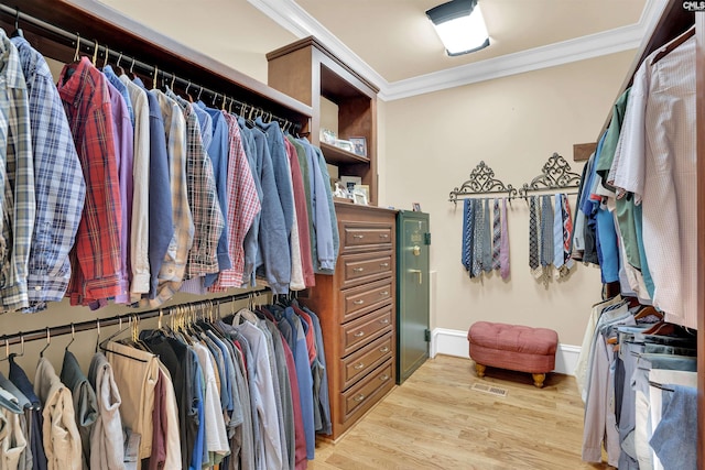 spacious closet with light hardwood / wood-style floors