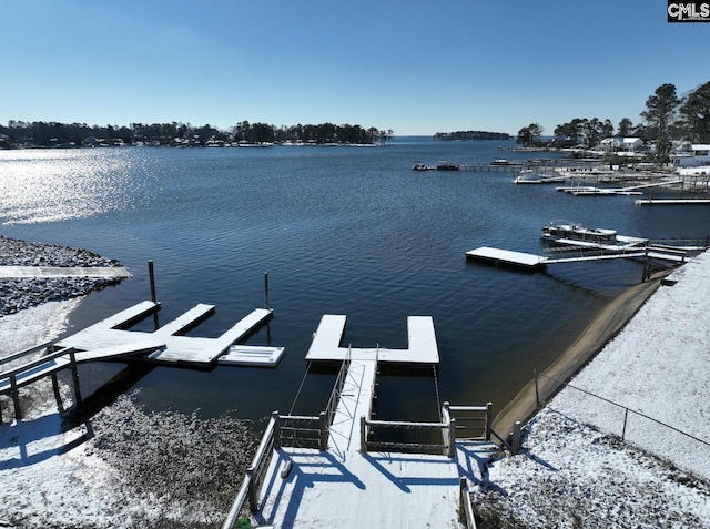 view of dock with a water view