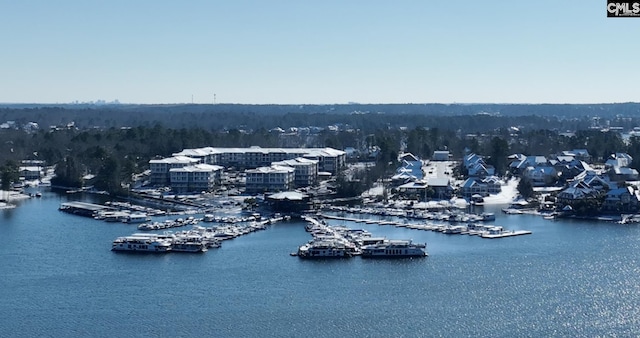 drone / aerial view featuring a water view