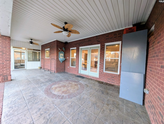 view of patio / terrace with ceiling fan and french doors