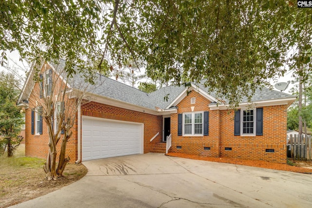 single story home with a garage