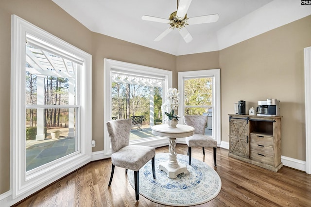 106 Stonebrook Dr, Blythewood, SC 29016 - living area with hardwood / wood-style flooring, ceiling fan, and lofted ceiling