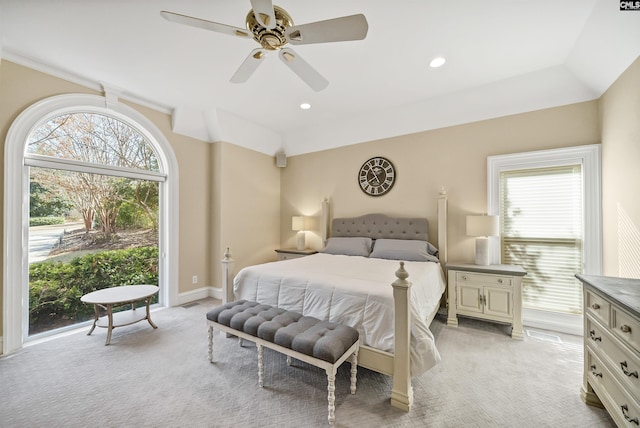 106 Stonebrook Dr, Blythewood, SC 29016 - bedroom with ceiling fan, light colored carpet, and lofted ceiling