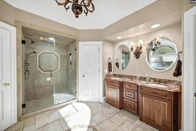106 Stonebrook Dr, Blythewood, SC 29016 - bathroom with tile patterned flooring, walk in shower, and vanity