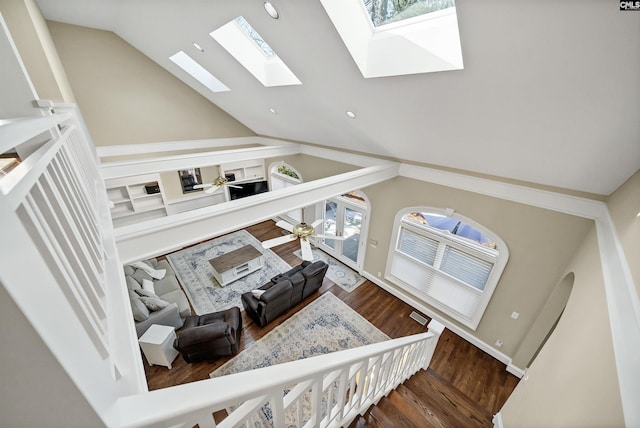 106 Stonebrook Dr, Blythewood, SC 29016 - living room featuring plenty of natural light, dark hardwood / wood-style flooring, and lofted ceiling
