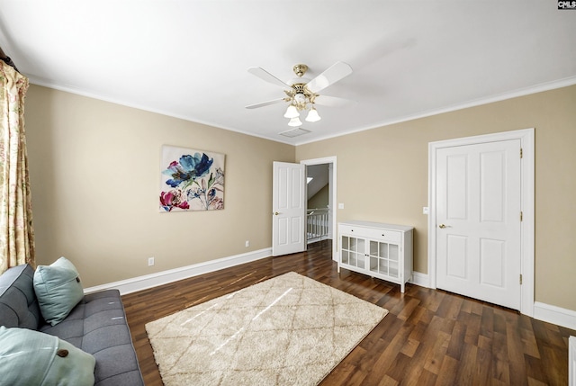 106 Stonebrook Dr, Blythewood, SC 29016 - living area featuring crown molding, ceiling fan, and dark hardwood / wood-style flooring