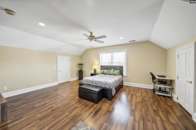 106 Stonebrook Dr, Blythewood, SC 29016 - bedroom with ceiling fan, dark wood-type flooring, and lofted ceiling