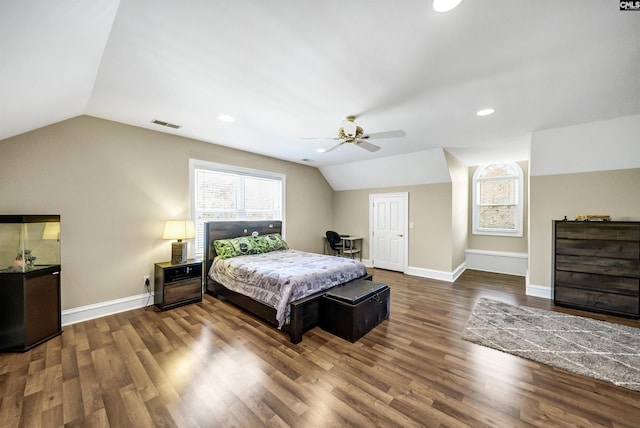 106 Stonebrook Dr, Blythewood, SC 29016 - bedroom with ceiling fan, dark hardwood / wood-style floors, and vaulted ceiling