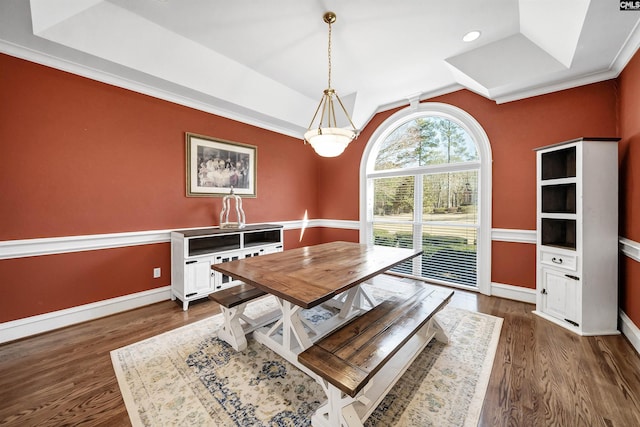 106 Stonebrook Dr, Blythewood, SC 29016 - dining space with dark hardwood / wood-style floors, ornamental molding, and a raised ceiling