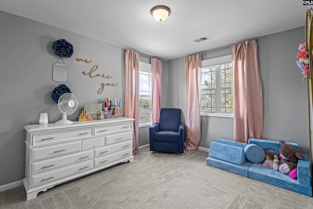 sitting room with light carpet