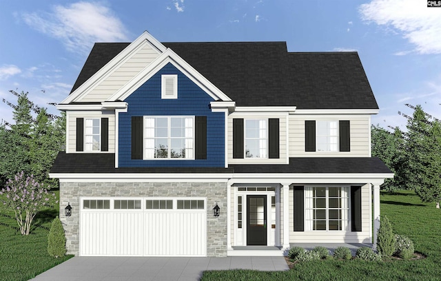 view of front facade featuring a garage and a front yard