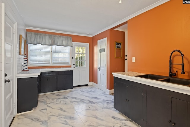 kitchen with sink and ornamental molding