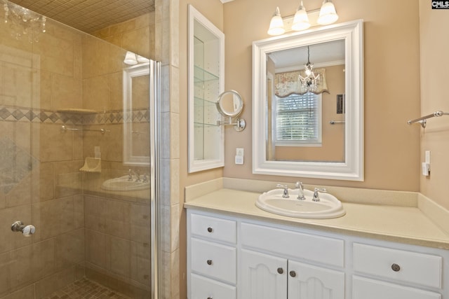 bathroom featuring vanity and walk in shower