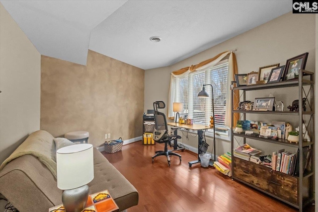 office area with wood-type flooring