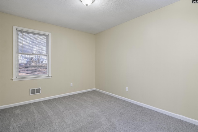 spare room with a textured ceiling and carpet flooring