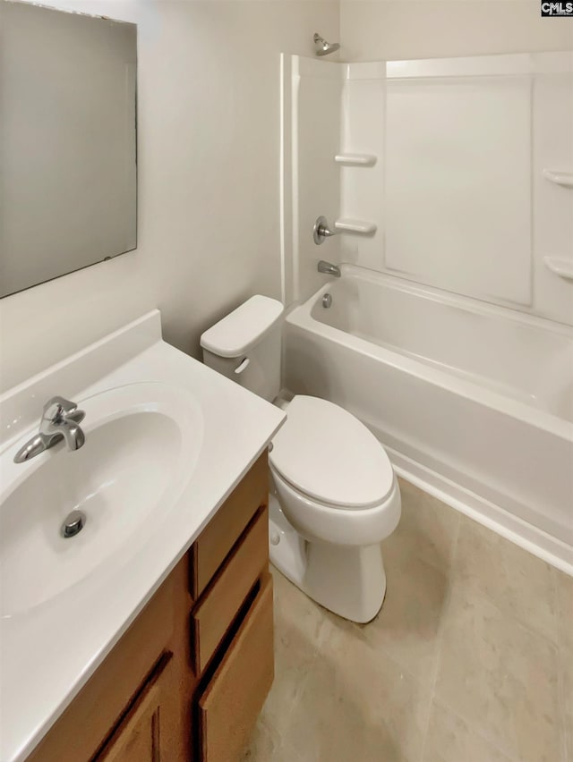 full bathroom featuring vanity, washtub / shower combination, and toilet