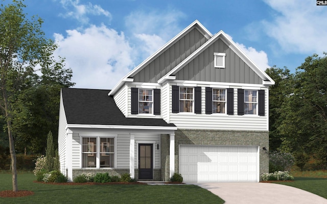 craftsman-style house featuring a garage and a front lawn