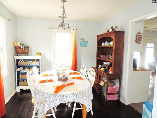 dining area with a healthy amount of sunlight and dark hardwood / wood-style flooring