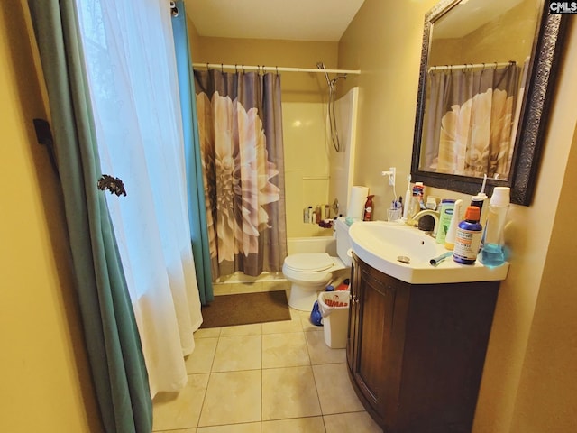 bathroom with vanity, tile patterned flooring, and toilet