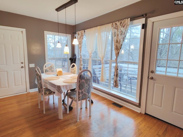 dining room with a wealth of natural light and wood-type flooring