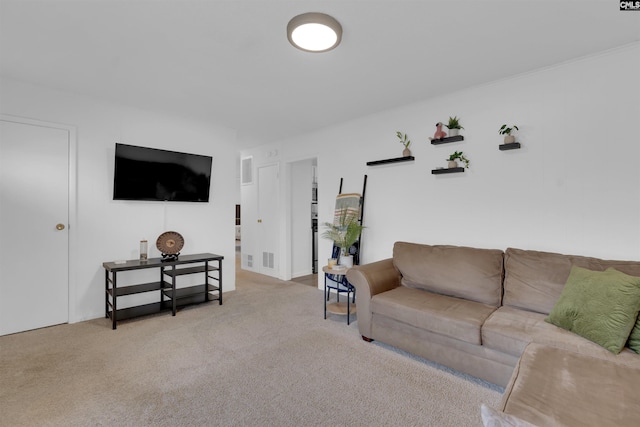 living room featuring light colored carpet