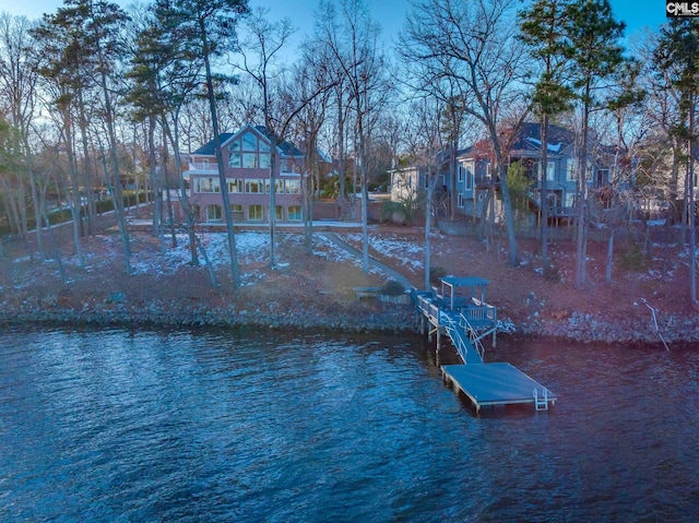 view of dock featuring a water view