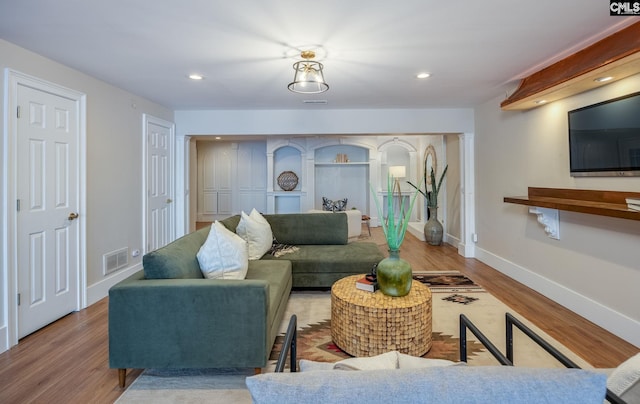 living room with light wood-type flooring