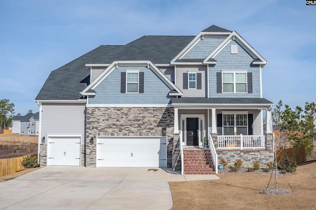 craftsman house featuring a garage and covered porch