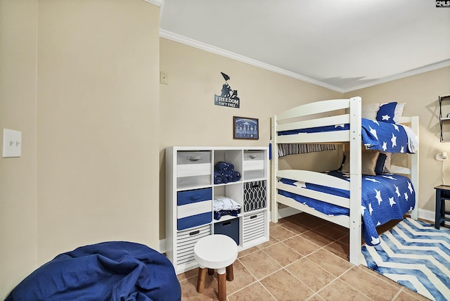 tiled bedroom with crown molding