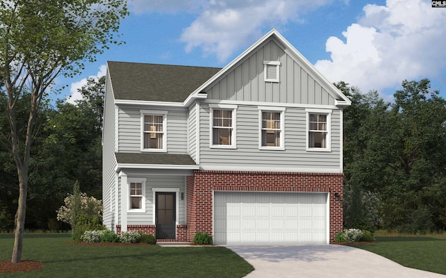 view of front facade featuring a garage and a front lawn