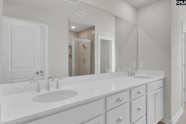 bathroom with vanity and walk in shower