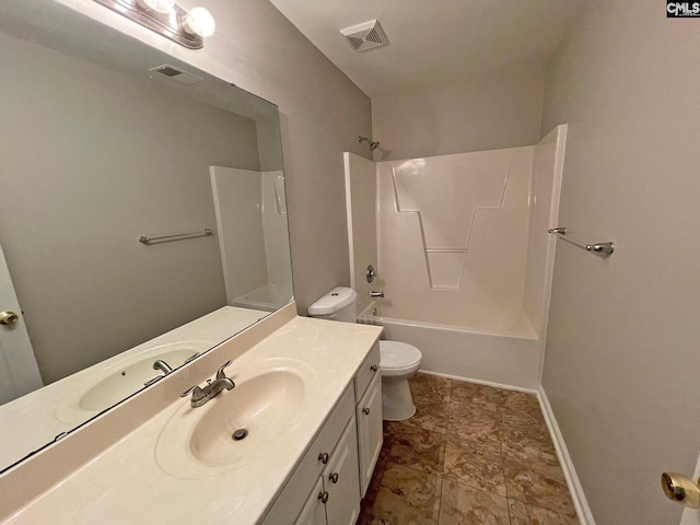 full bathroom featuring vanity, toilet, and tub / shower combination