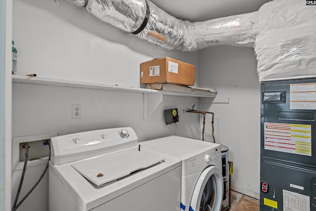 laundry area featuring separate washer and dryer and heating unit