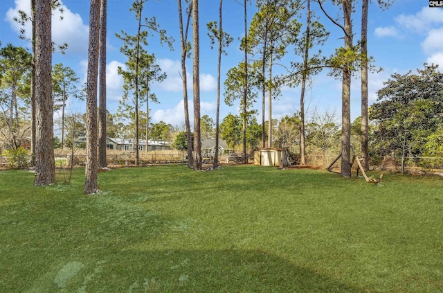 view of yard with a shed