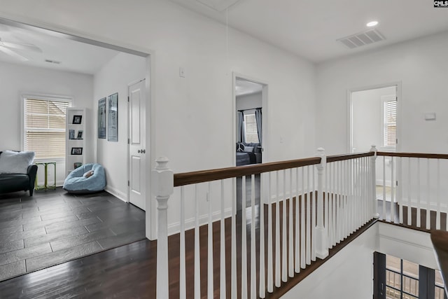 hall featuring dark wood-type flooring and a wealth of natural light