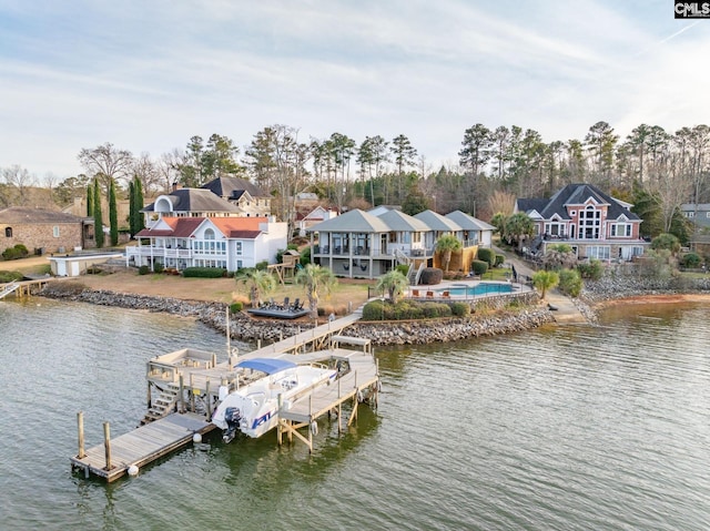 view of dock with a water view