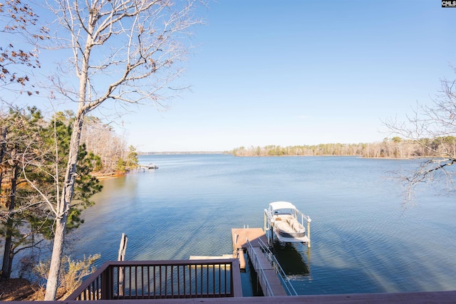 view of dock with a water view