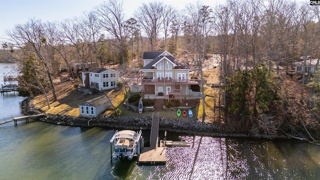 exterior space with a water view