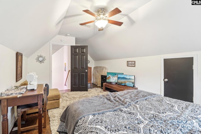 bedroom featuring vaulted ceiling and ceiling fan