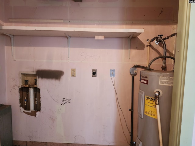 laundry room featuring washer hookup, water heater, and electric dryer hookup