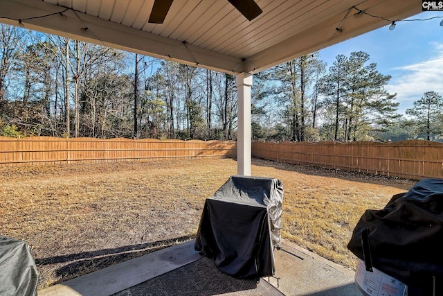 view of yard with ceiling fan