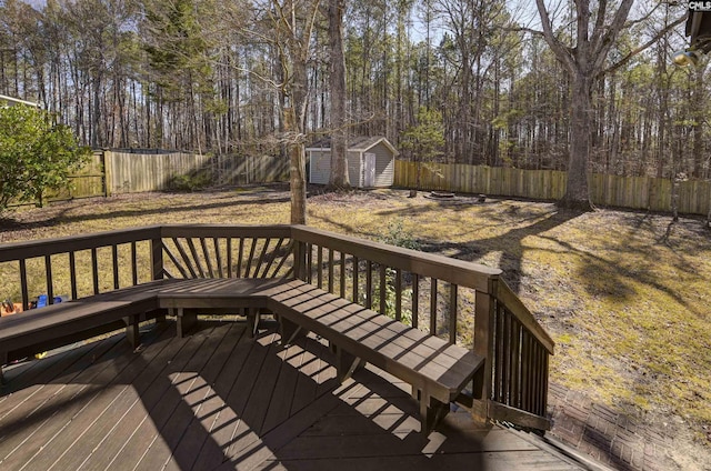 deck with a storage shed