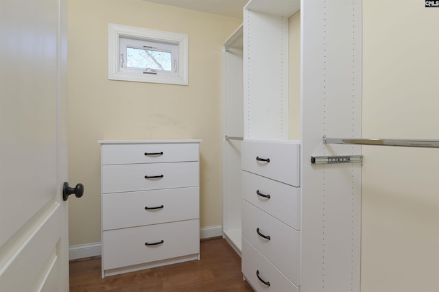 walk in closet featuring dark wood-type flooring