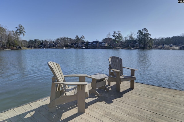 view of dock with a water view