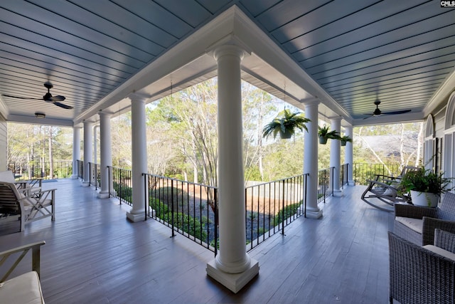 view of patio / terrace with a porch and ceiling fan