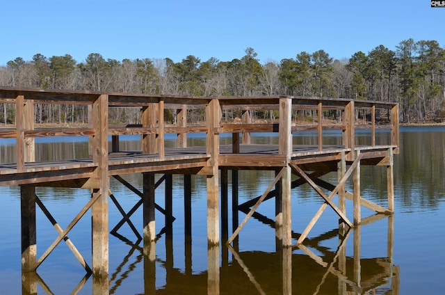 view of dock with a water view