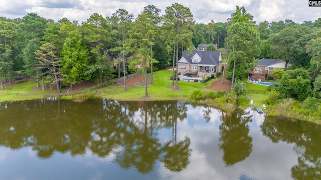 aerial view with a water view